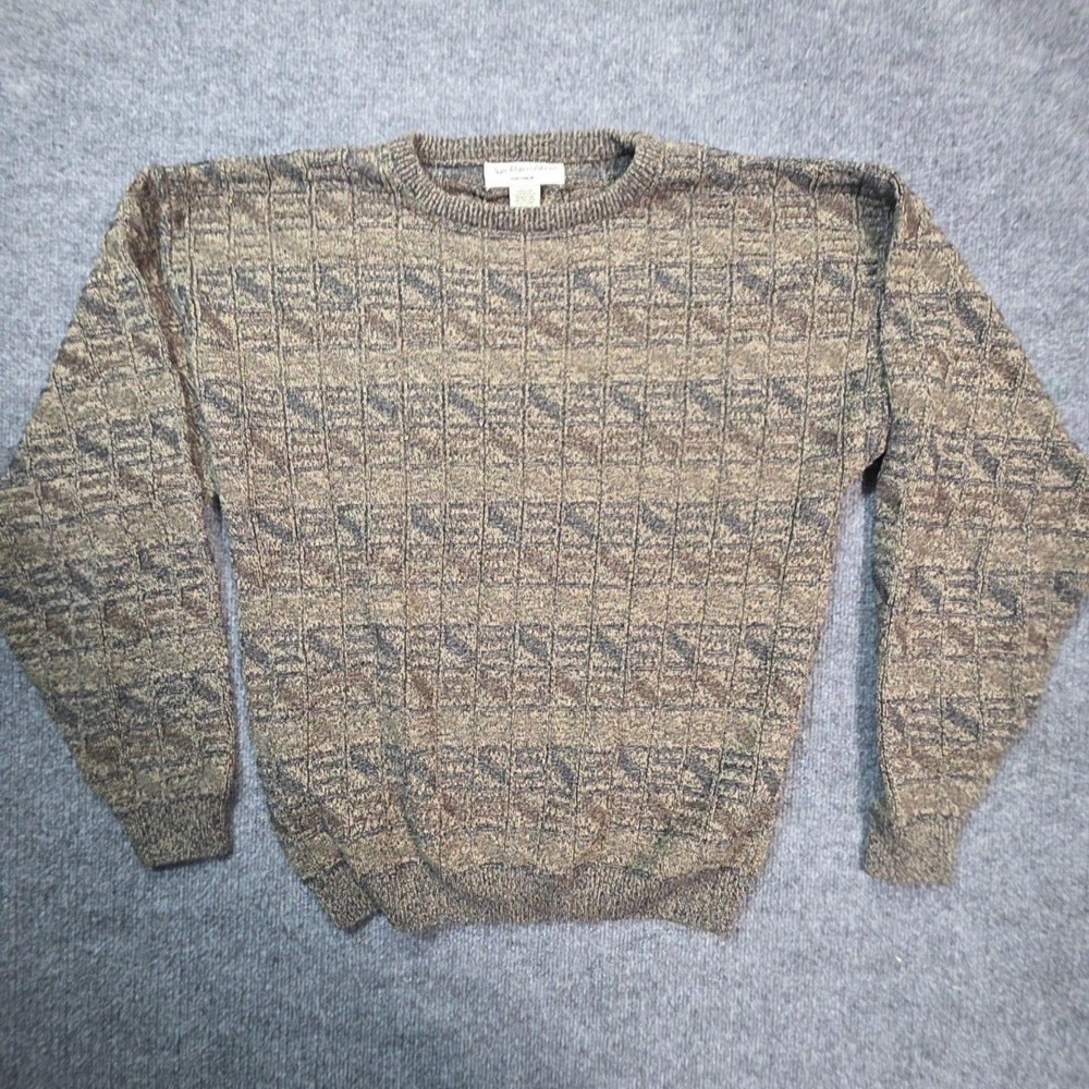 San Mateo Islands Mens Medium Brown Geometric Knit Crewneck Pullover Sweater